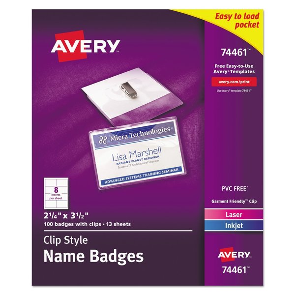 Avery Dennison Soft Clip, Name Badge, White, PK100 74461